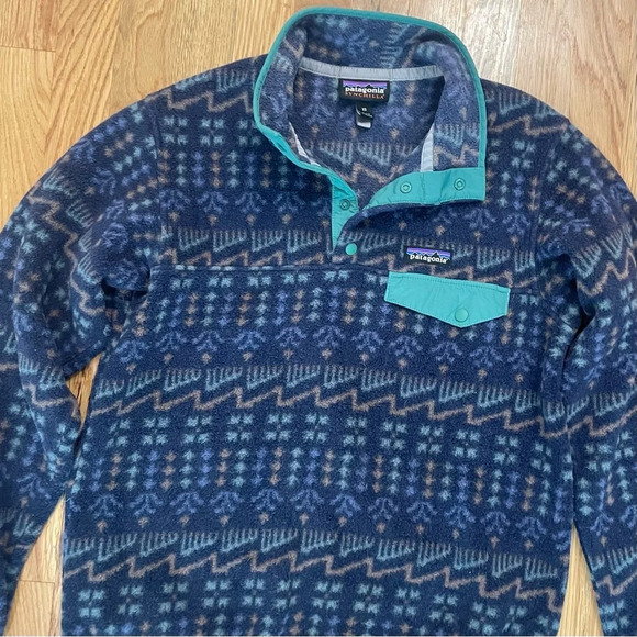 Patagonia Synchilla 3/4 Snap T Fleece Wild Roots Aztec Patterned Navy Pullover - Picture 4 of 5